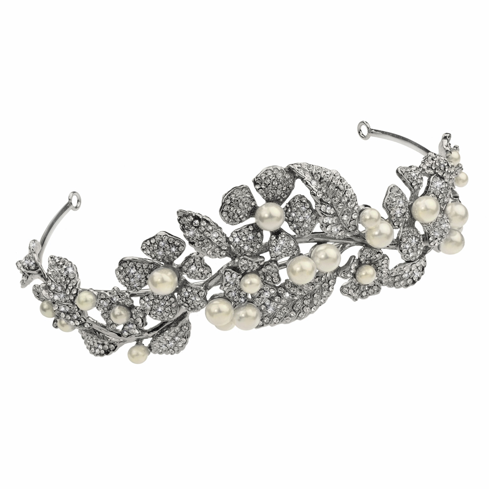 Crystal and pearl foliage tiara (silver plated)