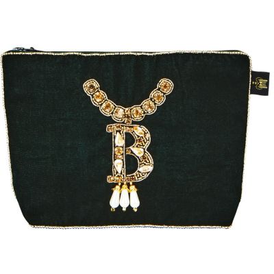 'B' Necklace Embellished Velvet Purse