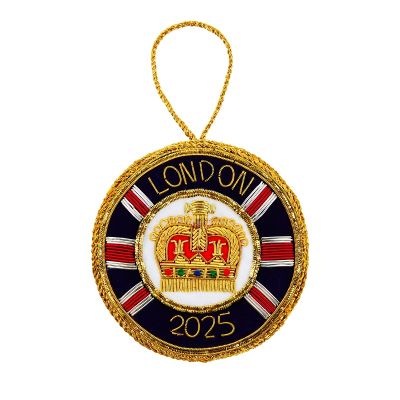 Navy and gold 'London 2025' round hanging decoration