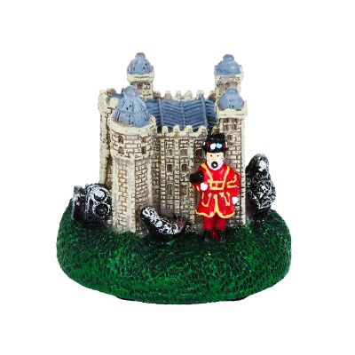 Miniature model of Tower of London with guard and ravens