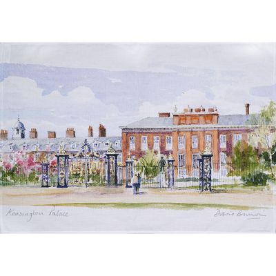 Kensington Palace watercolour tea towel unfolded
