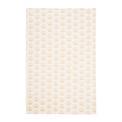 White tea towel with gold crown pattern