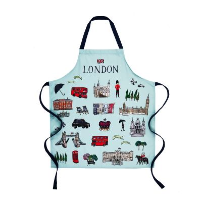Blue apron with illustrations of London landmarks