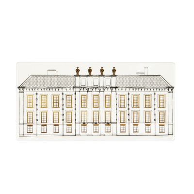 White fine bone tray with black and gold geometric design of Kensington Palace