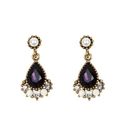 Purple, gold and pearl teardrop earrings