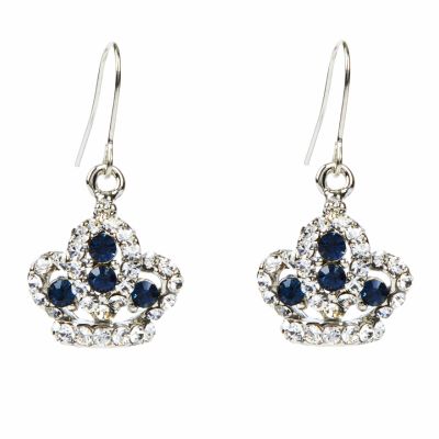 Blue crystal crown drop earrings