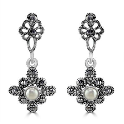 Sterling Silver Marcasite Earrings with Pearl