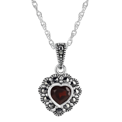 Garnet & Marcasite Heart Pendant