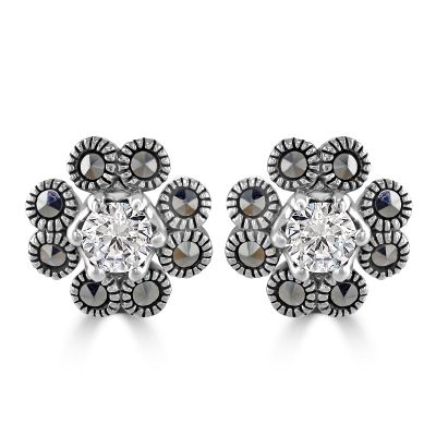 Flower Marcasite Earrings with Cubic Zirconia