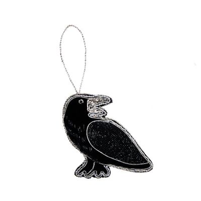 Black and silver raven fabric hanging decoration