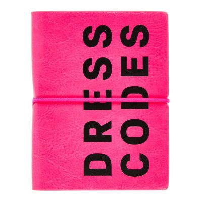 A bright-pink A5 notebook with black contrasting text reading, "Dress Codes".