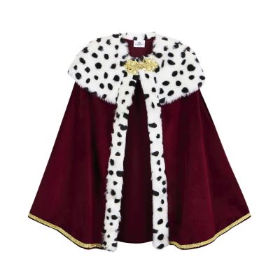 Red velvet cape with gold embroidery and faux ermine fur