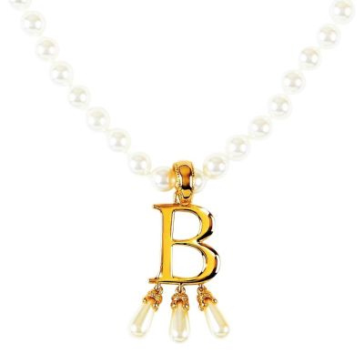 A gold-plated, pearl necklace with initial options based on   Anne Boleyn's necklace. 