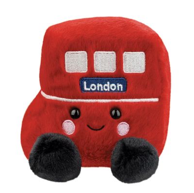 Red plush bus soft toy with face