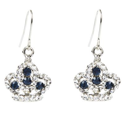 Blue crystal crown drop earrings