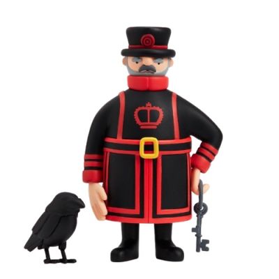 Red and black beefeater guard and raven toy figurine