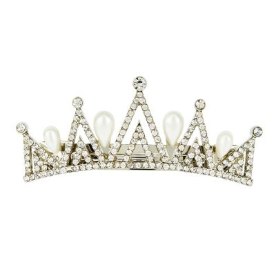 Crystal and pearl crown barrette