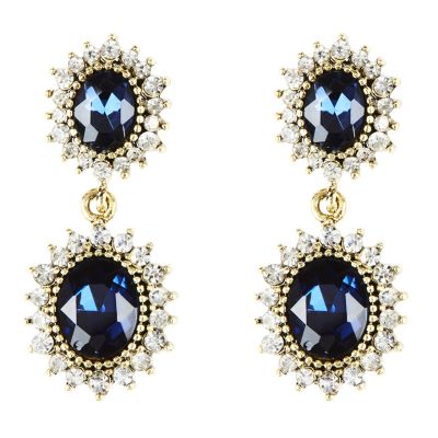 Double Crystal Sapphire Drop Stud Earrings