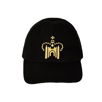 Black cap with gold palace icon
