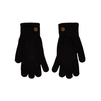 Pair of black gloves with gold badge