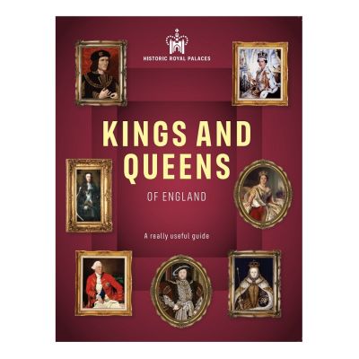 Burgundy book cover with historical portraits of British monarchs