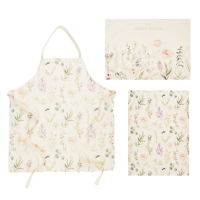 Apron and two tea towels in pastel floral design