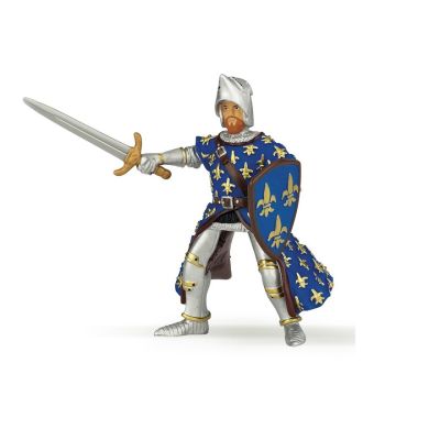 Children's toy knight figurine in blue and gold