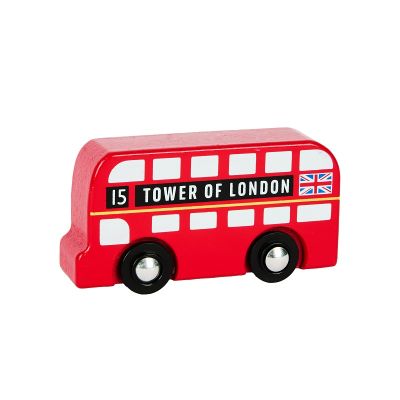 Wooden toy red double-decker bus