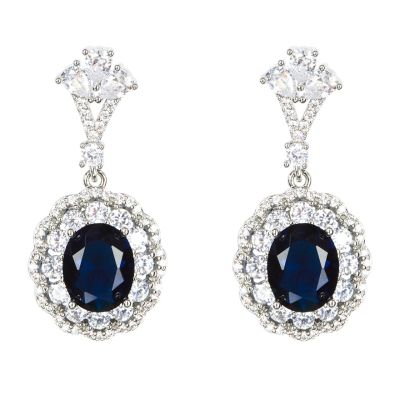 Oval sapphire and crystal drop stud earrings