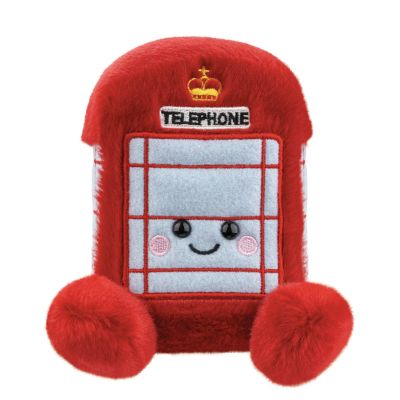 Red plush toy telephone box with face