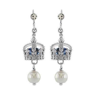 Queen Victoria's small diamond crown pearl drop earrings