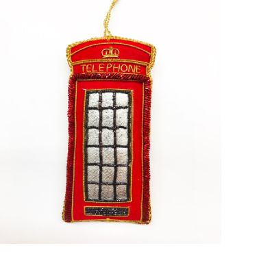 Red Telephone box with gold embroidery fabric hanging decoration