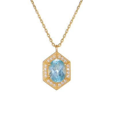Royal Hexagon Blue Topaz Gold Necklace