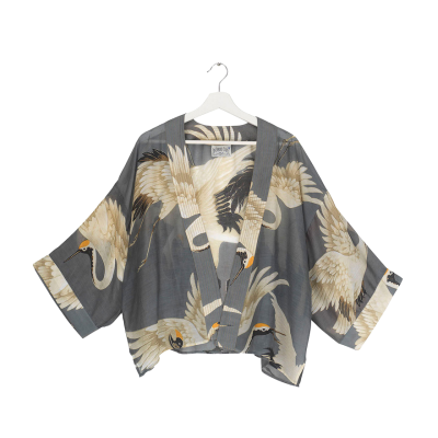 Grey silk kimono with white swan design