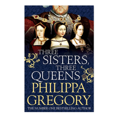 Blue book cover with white and gold text, displaying busts of Henry VIII, Katherine of Aragon,  Margaret Tudor & Mary Tudor