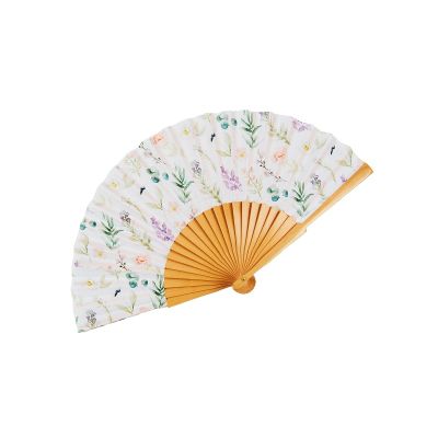 Fan with a white floral pastel design