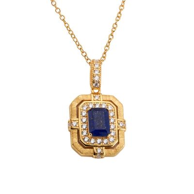 Tudor Square Lapis Stone Gold Necklace