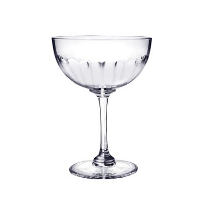 Vintage style lens engraved glass champagne saucers, set of 2