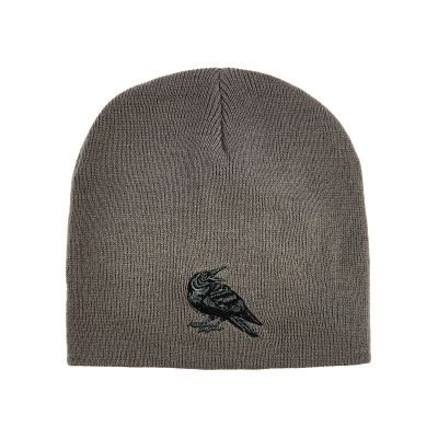 Grey beanie with black raven
