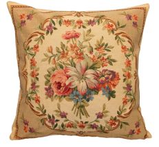 Cream tapestry cushion with flowers