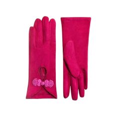 Pair of pink suede gloves with embroidery detail