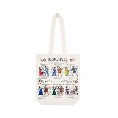 White tote bag with illustrations of Henry VIII and his six wives