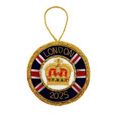 Navy and gold 'London 2025' round hanging decoration