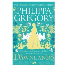 Aqua green and yellow book cover with image of woman and a castle
