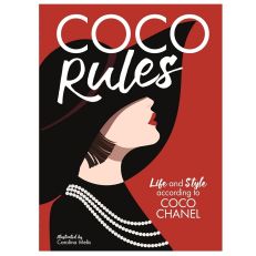 Red book cover featuring illustration of Coco Chanel