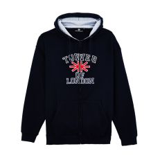 Navy zip hoodie with Tower of London text
