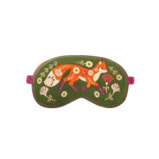 Pink and green velvet eye mask with orange fox motif