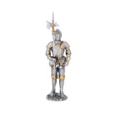 Silver and gold knight holding halberd