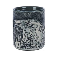 Black mug with sculpted raven and Tower of London images