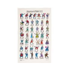 Cream linen tea towel with illustrations of Kings and Queens of England